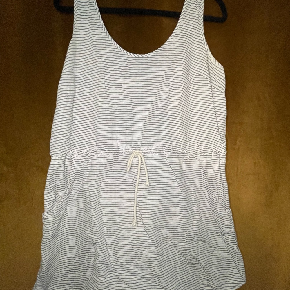 Striped Sleeveless Dress with Drawstring